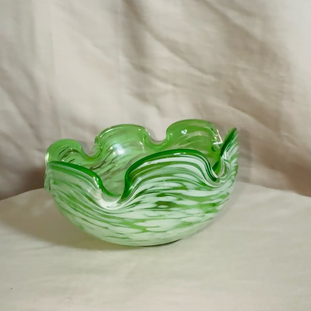 Vintage Green Swirl Glass Bowl